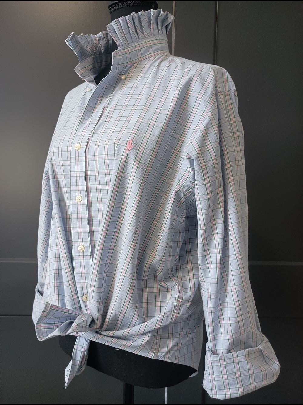 Upcycled Women's Ralph Lauren Ruffled Collar Shirt #088